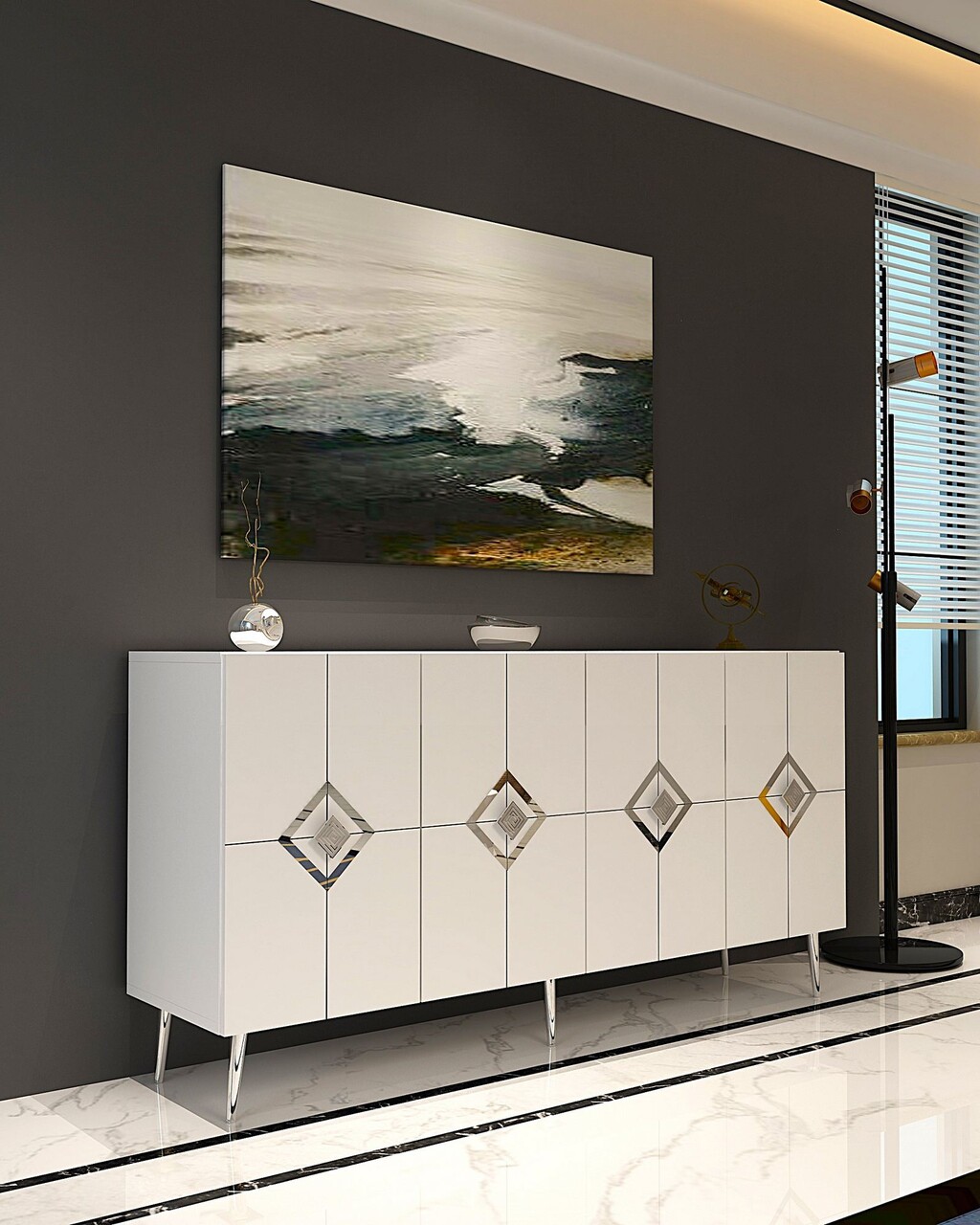 Consola, Hanah Home, Robber KB150, 150x75x35 cm, Alb / Argintiu - imagine 7